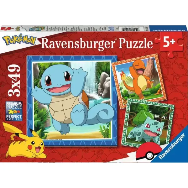 Ravensburger Kinderpuzzle – Pokémon: Glumanda, Bisasam und Schiggy, 3 × 49 Teile