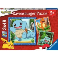 Ravensburger Kinderpuzzle – Pokémon: Glumanda, Bisasam und Schiggy, 3 × 49 Teile
